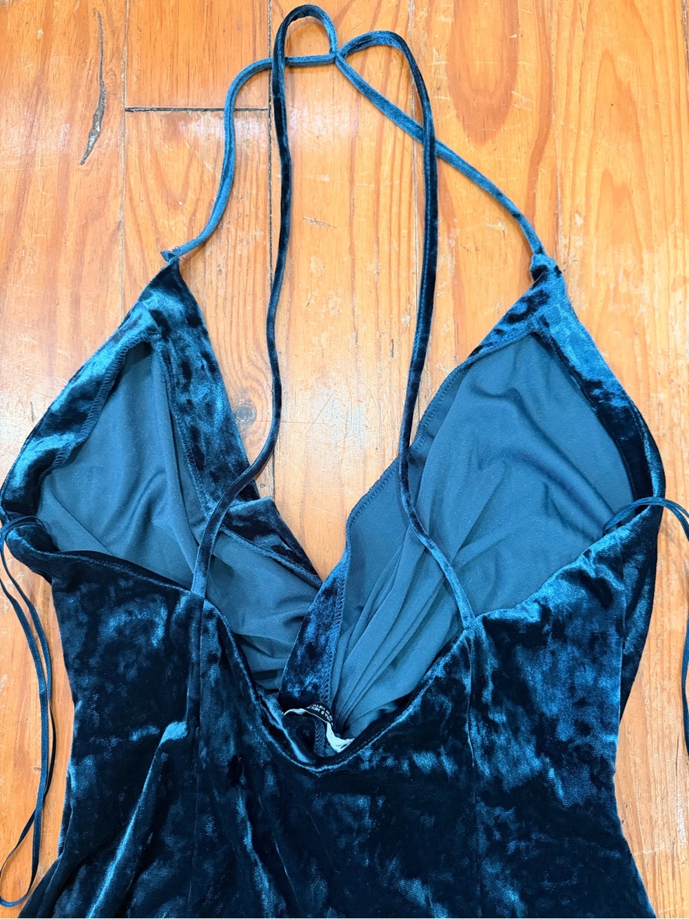 Zara Teal Velvet Twist-Front Mini Dress - Picture 9 of 15
